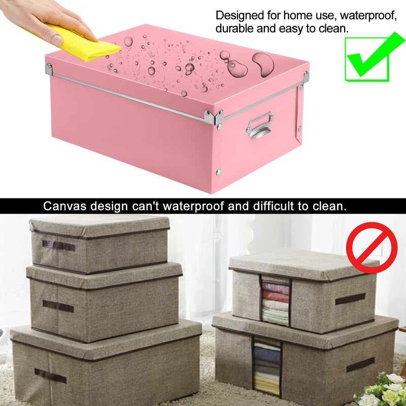 SEEKIND Storage Box, Decorative Storage Bins with Lid,3 in 1 Set,Plastic,with Handles,Press-Stud Fastening,Moisture-proof,Foldable for Space Saving Storage,for Clothes,Cosmetic,Blankets (Pink) â€¦ â€¦ - Image 4
